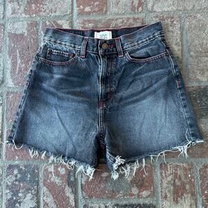 BDG A-Line Short Black Jean Shorts Red Stitching Size 28 Raw Hem